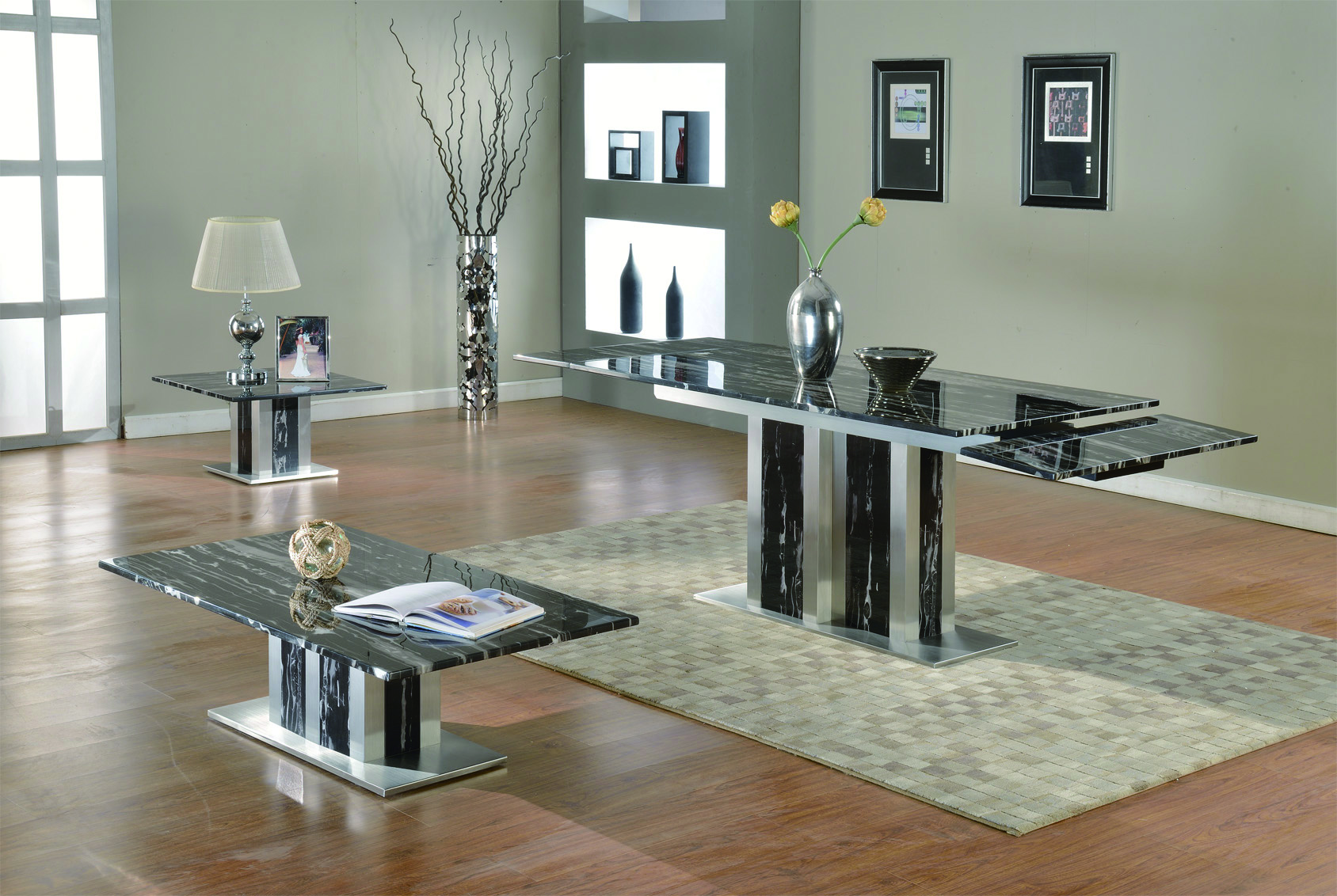 HC898 EXTENDABLE MARBLE DINING TABLE