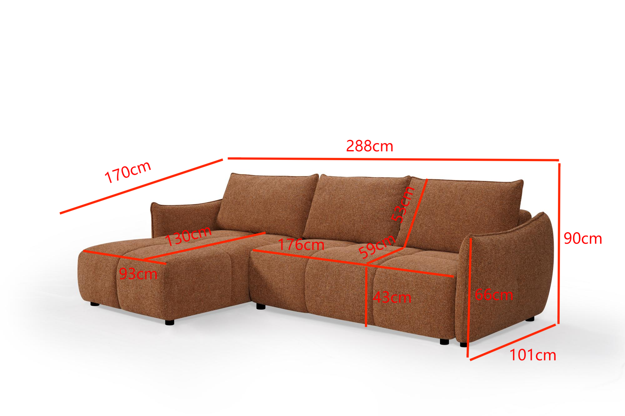 SF-763 2Seater+Chaise with Sofa Bed in Fabric