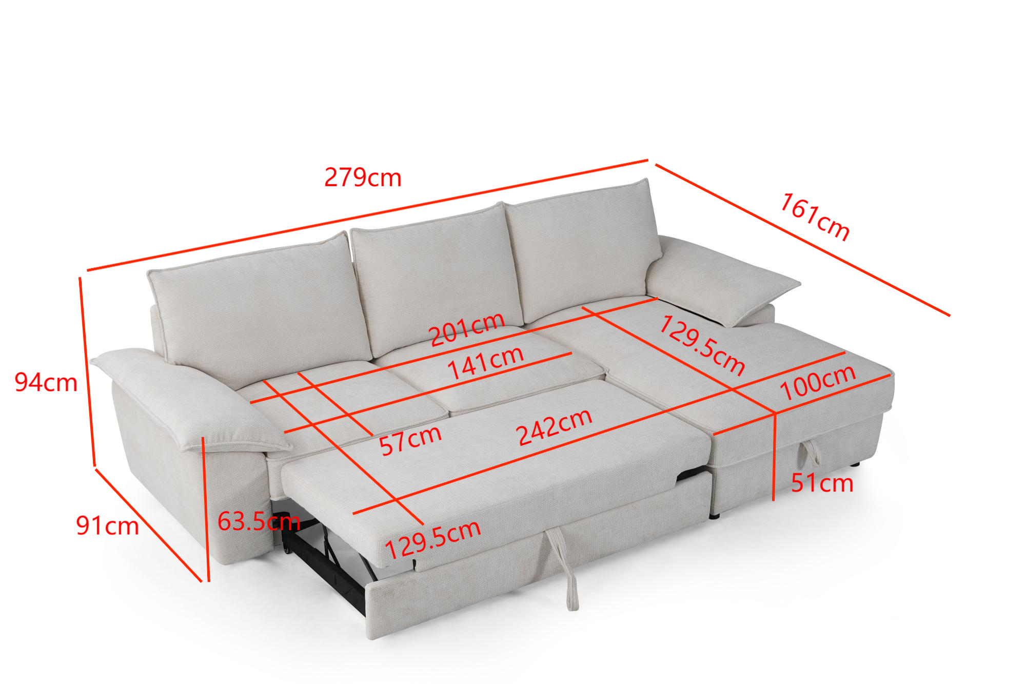 SF-395 2PC FABRIC LOUNGE FEATURING SOFA BED AND STORAGE
